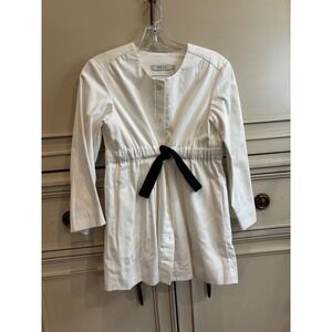 Dace Babydoll White Cotton Tunic Button Up Blouse Bow Tie Long Sleeve Small Whit